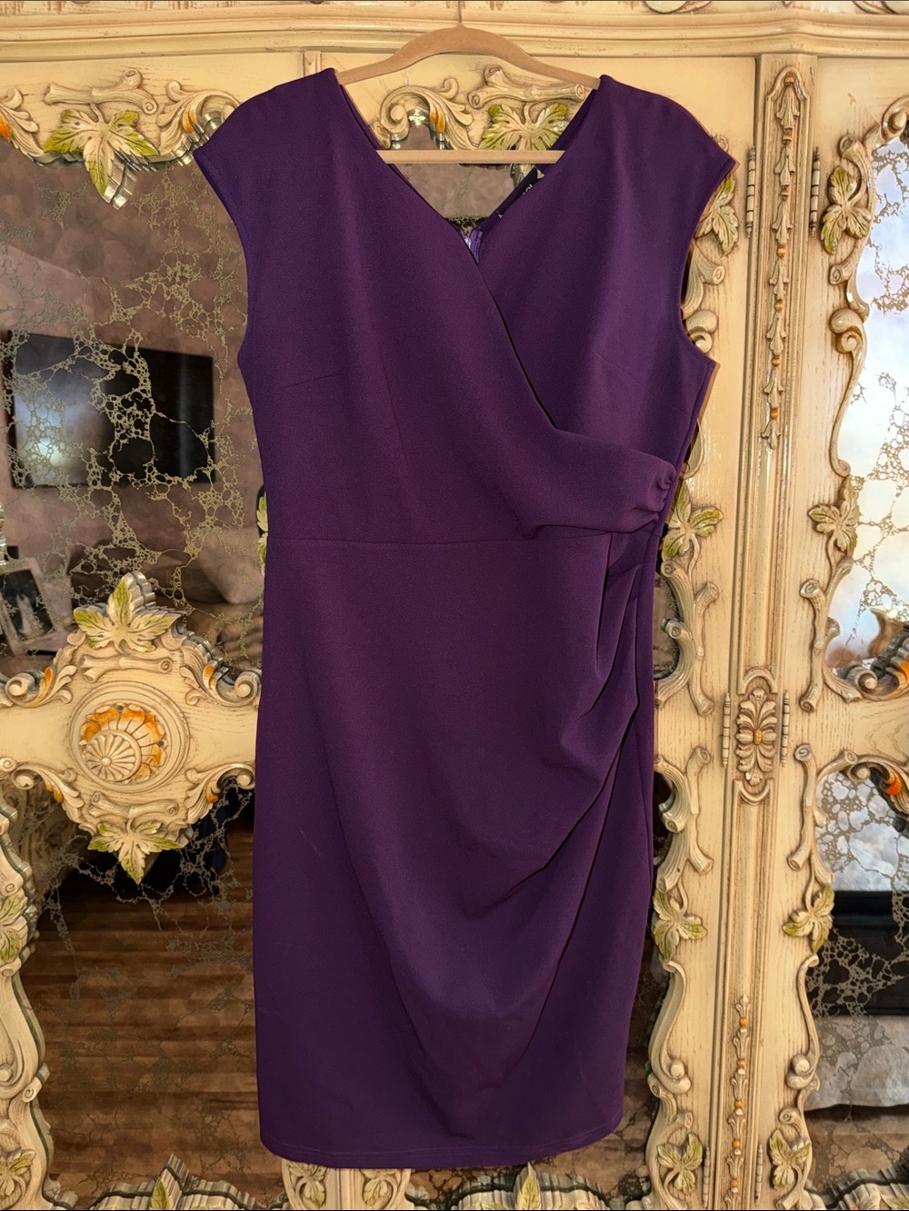 Miusol Deep Purple Sleeveless Faux-Wrap Midi Dress